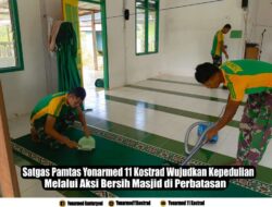 Peduli Sarana Ibadah, Satgas Pos Simanggaris Baru Bersih-bersih Masjid Nur Hikmah