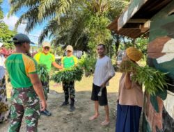 Laksanakan Program Ketahanan Pangan, Satgas Pos Aji Kuning Bagikan Hasil Panen Kebun pada Warga