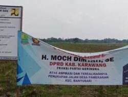 Waduh!!! Ada Spanduk H. Moch. Dimyati, S.E di Proyek Penurapan Jalan Ds. Pamekaran yang Diduga Dikerjakan Asal – asalan